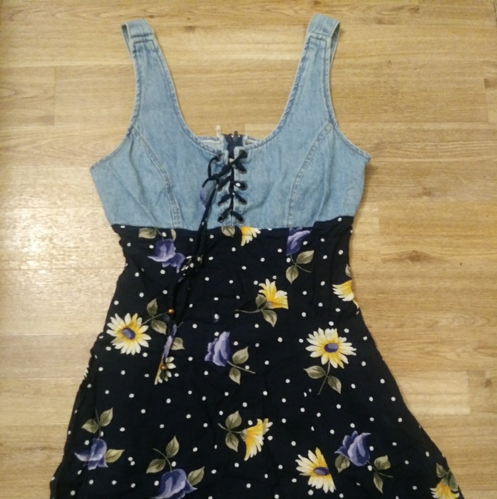 Vintage Denim Floral Tie bralette Dress